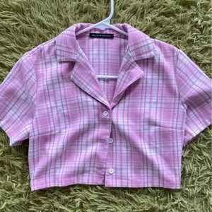 brandy melville pink plaid Vivian top